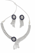 Blue Sapphire American Diamond Necklace Set for Women | Silver Plated CZ Bridal, Wedding & Party Wear Jewelry with Matching Earrings
