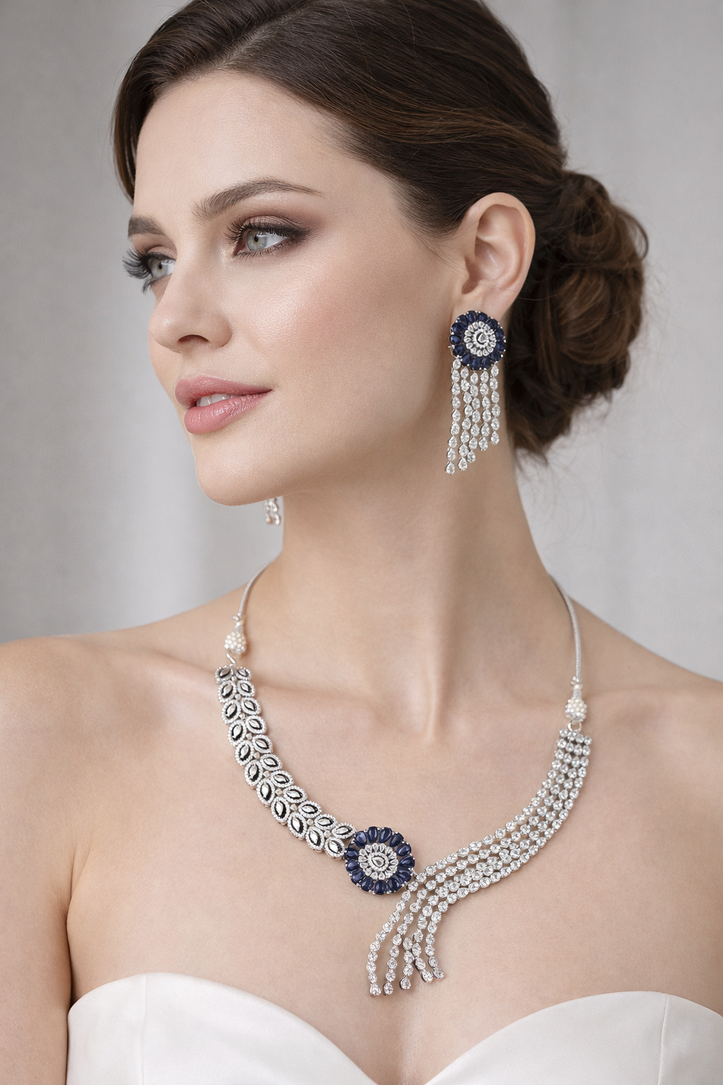 pink American Diamond Necklace Set for Women | Silver Plated CZ Bridal, Wedding & Party Wear Jewelry with Matching Earrings