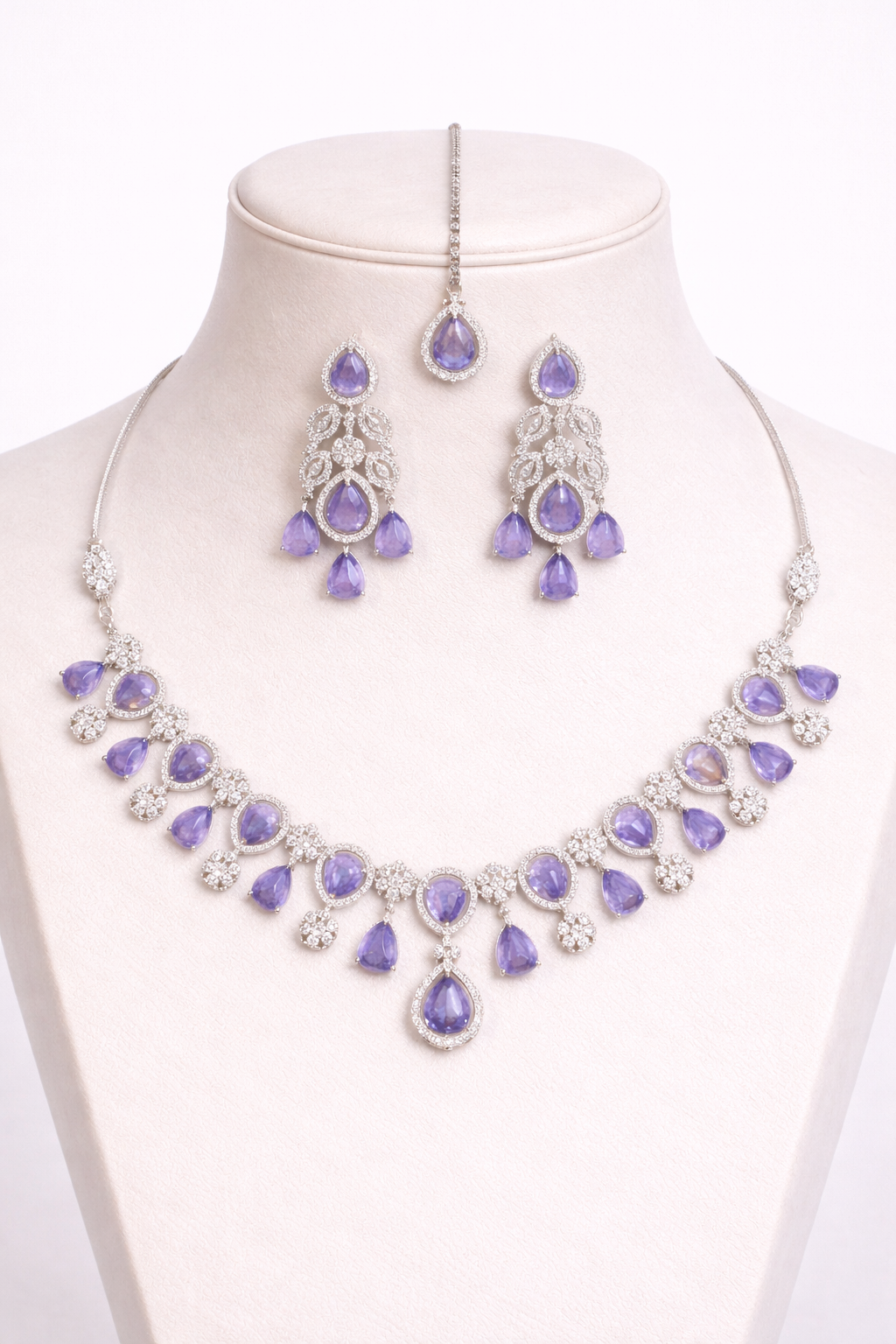 Lavender Teardrop Crystal Necklace Set with Earrings