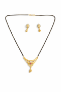 Gold-Plated Floral Mangalsutra Set with American Diamond, Ruby Stone and Matching Jhumki Earrings for Women