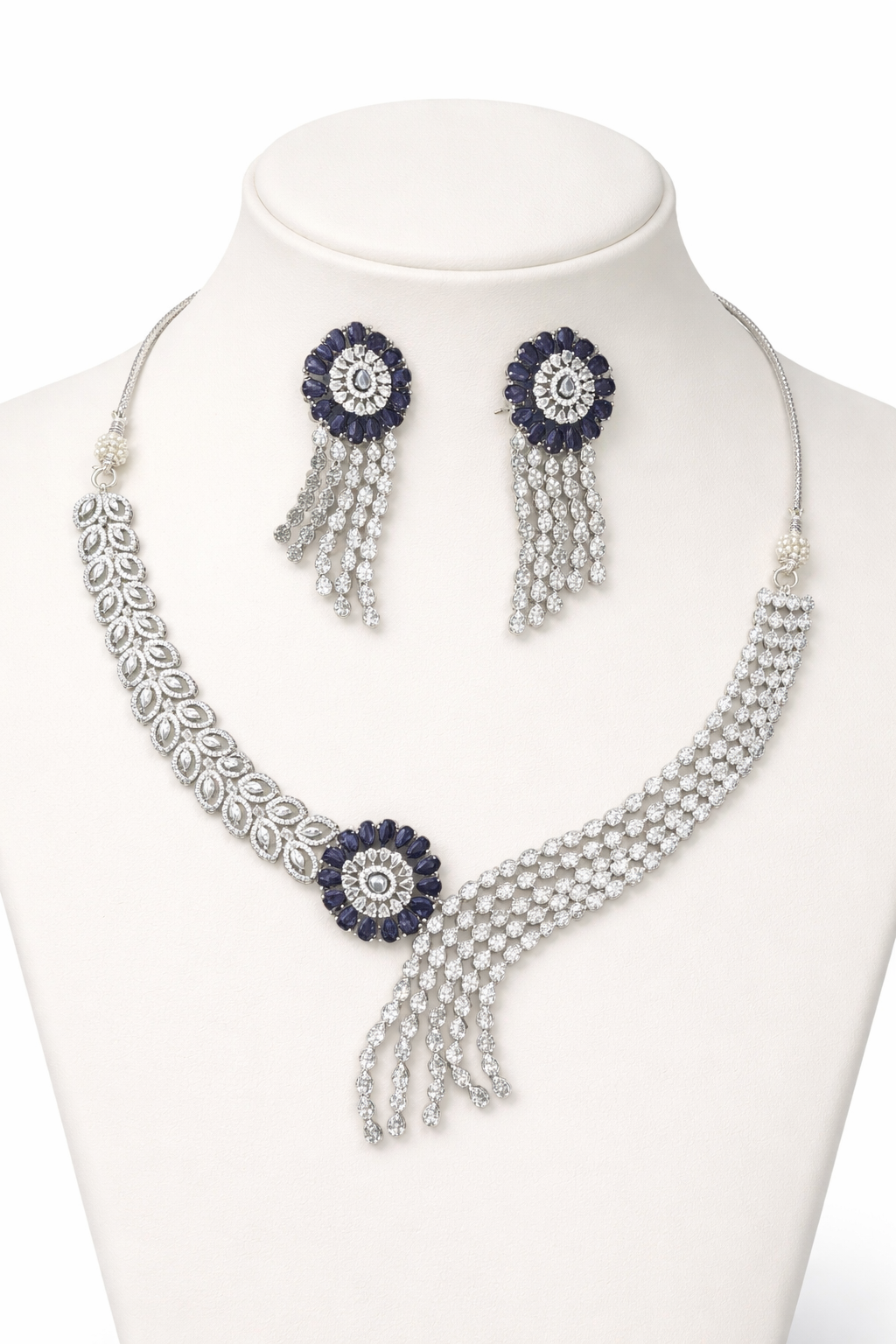 Purple American Diamond Necklace Set for Women | Silver Plated CZ Bridal, Wedding & Party Wear Jewelry with Matching Earrings