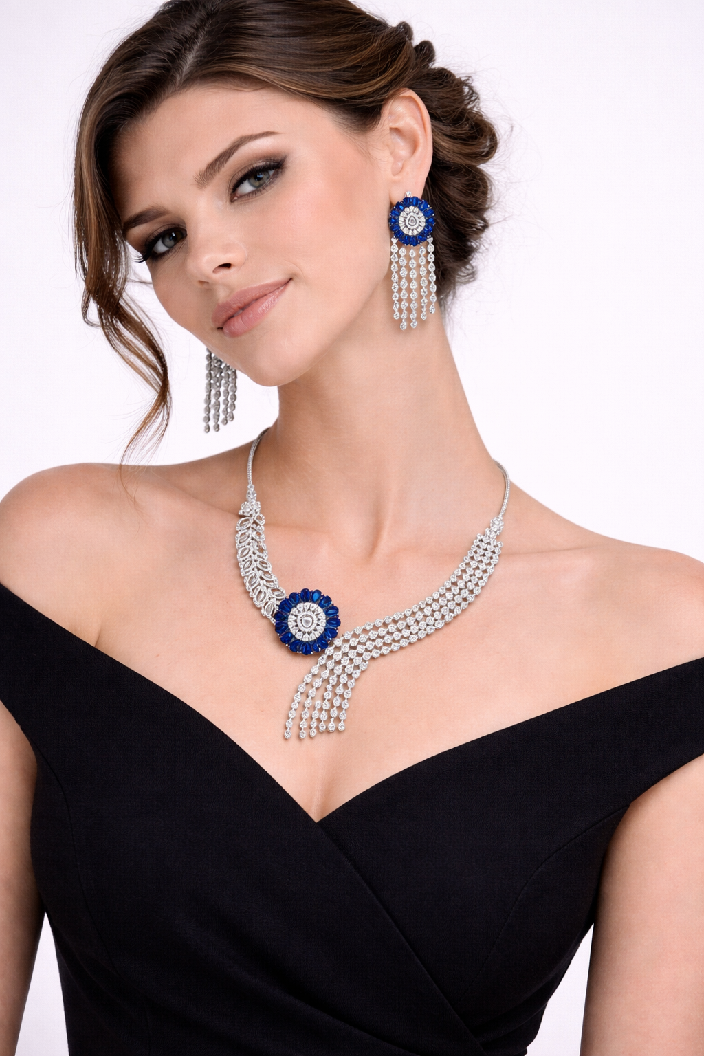 Purple American Diamond Necklace Set for Women | Silver Plated CZ Bridal, Wedding & Party Wear Jewelry with Matching Earrings