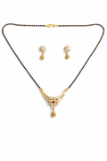 Gold-Plated Floral Mangalsutra Set with American Diamond, Ruby Stone and Matching Jhumki Earrings for Women