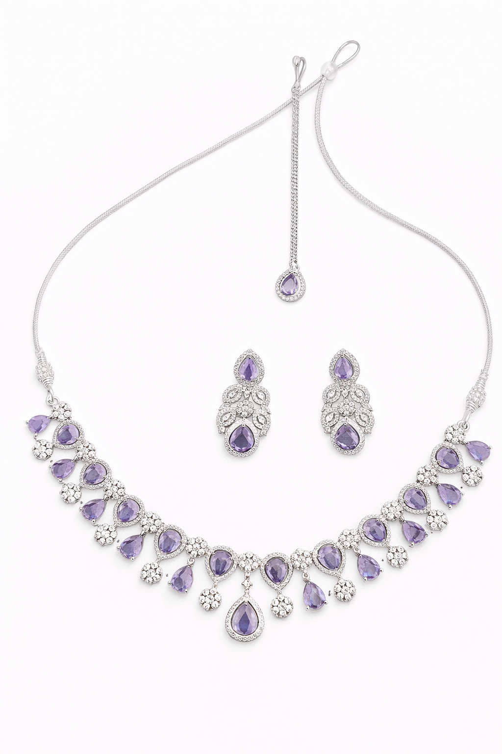 Lavender Teardrop Crystal Necklace Set with Earrings