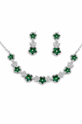 Green Floral Crystal Necklace Set with Drop Earrings