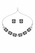 Black Stone Geometric Necklace Set with Stud Earrings