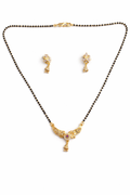 Gold-Plated Traditional Mangalsutra Set with American Diamond Pendant, Ruby Stone and Matching Earrings for Women