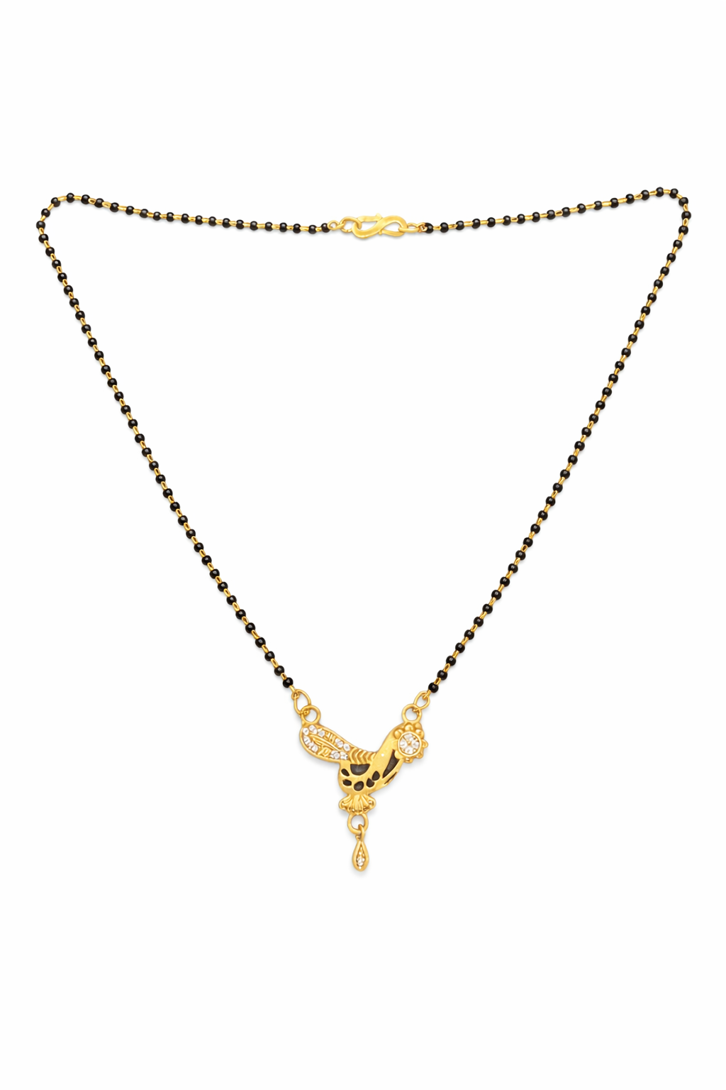 Gold-Plated Peacock Design Mangalsutra with CZ Stone Pendant for Women