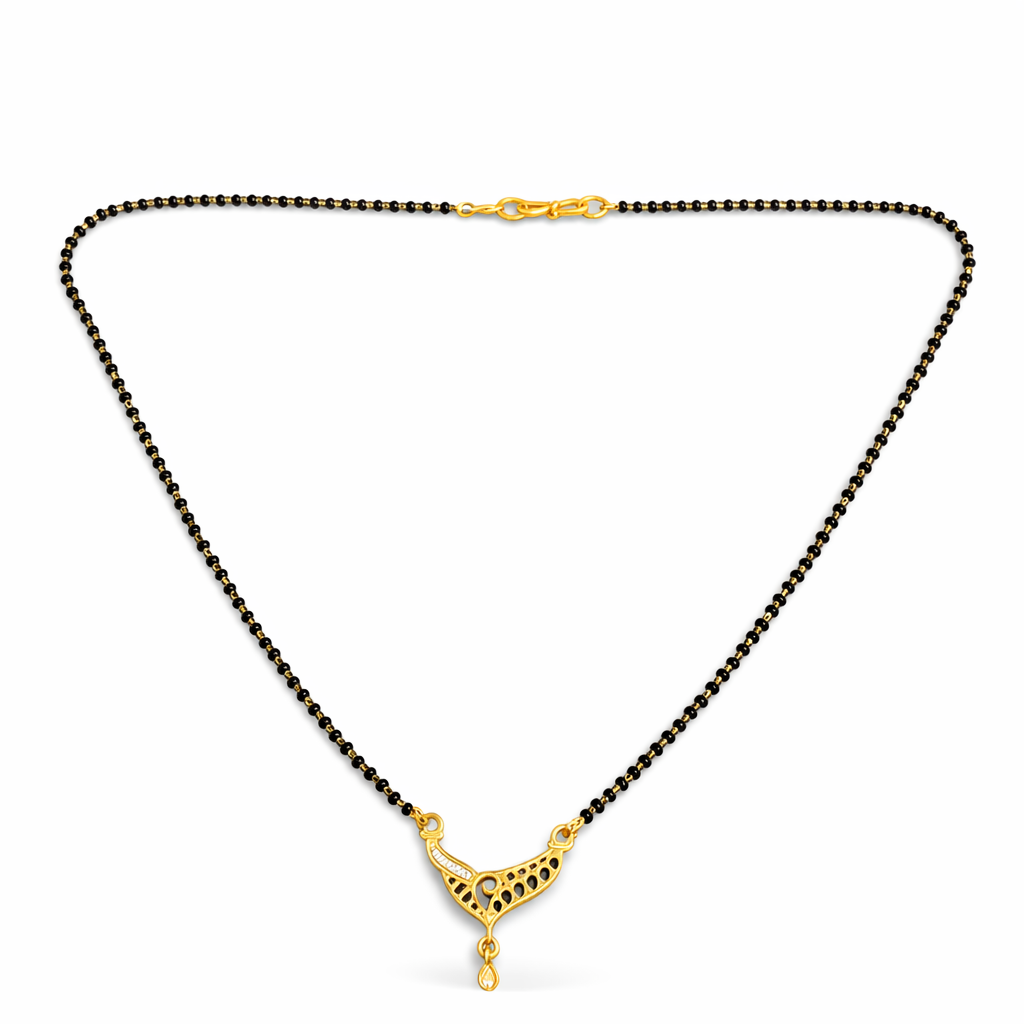 Gold-Plated Black Enamel Mangalsutra with Elegant V-Shape Pendant for Women