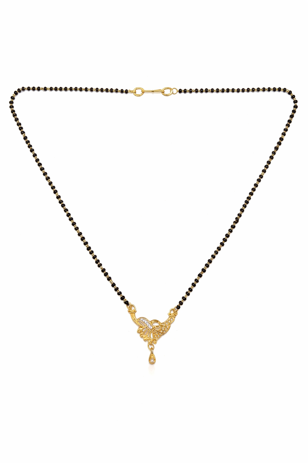 Gold-Plated CZ Peacock-Inspired Mangalsutra with Teardrop Pendant for Women