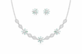 Mint Green Floral AD Necklace Set with Crystal Detailing and Earrings