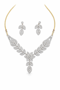 Dual Tone Floral Necklace Set with Leaf Design and Stud Earrings