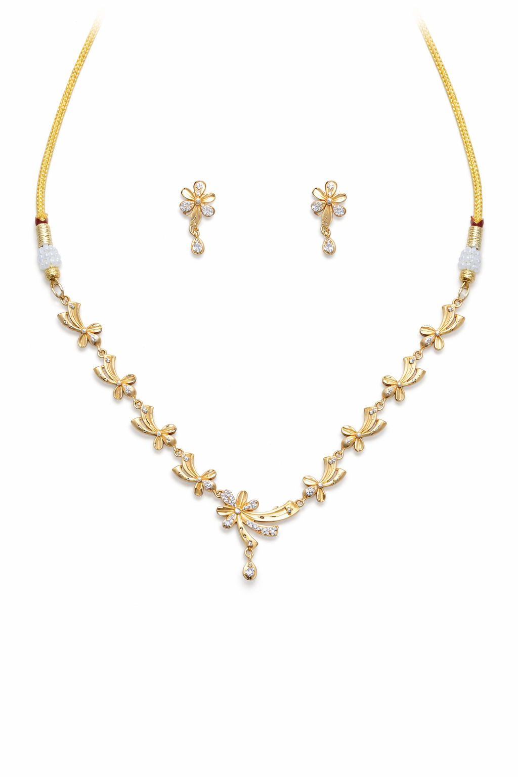 Stylish Gold Tone Necklace Set with Hanging Drop Earrings