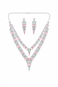 Pastel Crystal Layered Necklace Set with Drop Earrings