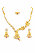 Gold Traditional Necklace Set with Pendant Earrings and Ring