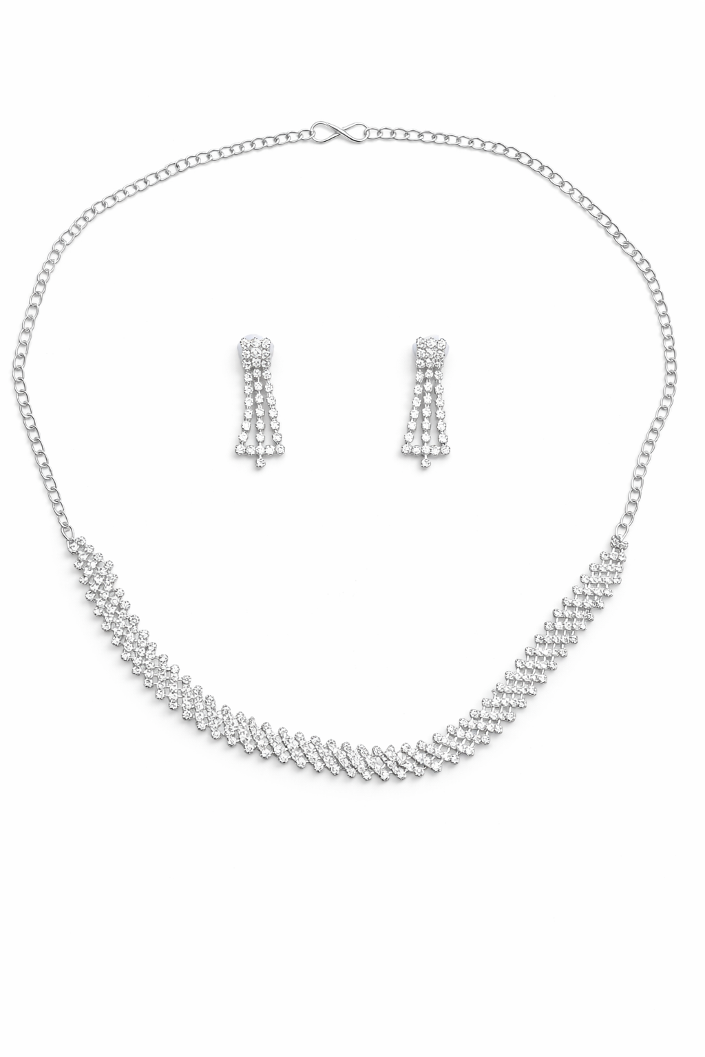 Premium Diamond Finish Necklace Set with Hanging Earrings