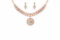 Rose Gold Pastel Stone Necklace Set with Floral Pendant and Earrings