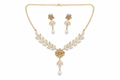 Gold Leaf Floral Necklace Set with Pearl Drops and Matching Earrings