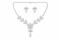 Silver Leaf Floral Necklace Set with Drop Pendant and Stud Earrings