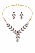 Multicolor Leaf Floral Necklace Set with Red and Green Stones