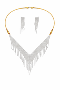 Statement Fringe Necklace Set with Layered Chain Tassels and Earrings