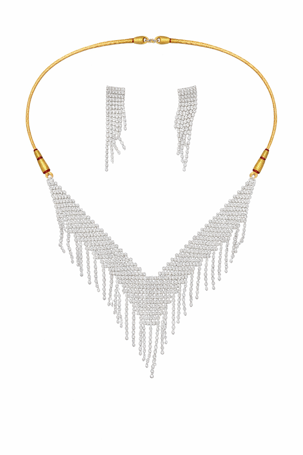 Statement Fringe Necklace Set with Layered Chain Tassels and Earrings