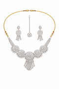 Circular Stone Statement Necklace Set with Tassel Drops and Earrings