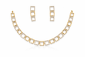 Geometric Square Gold Necklace Set with Stud Earrings