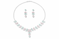 Pastel Leaf AD Necklace Set with Pink and Mint Stones and Earrings
