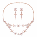 Rose Gold Floral Necklace Set with Long Drop Earrings