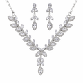 Silver Leaf Design Necklace Set with Drop Earrings