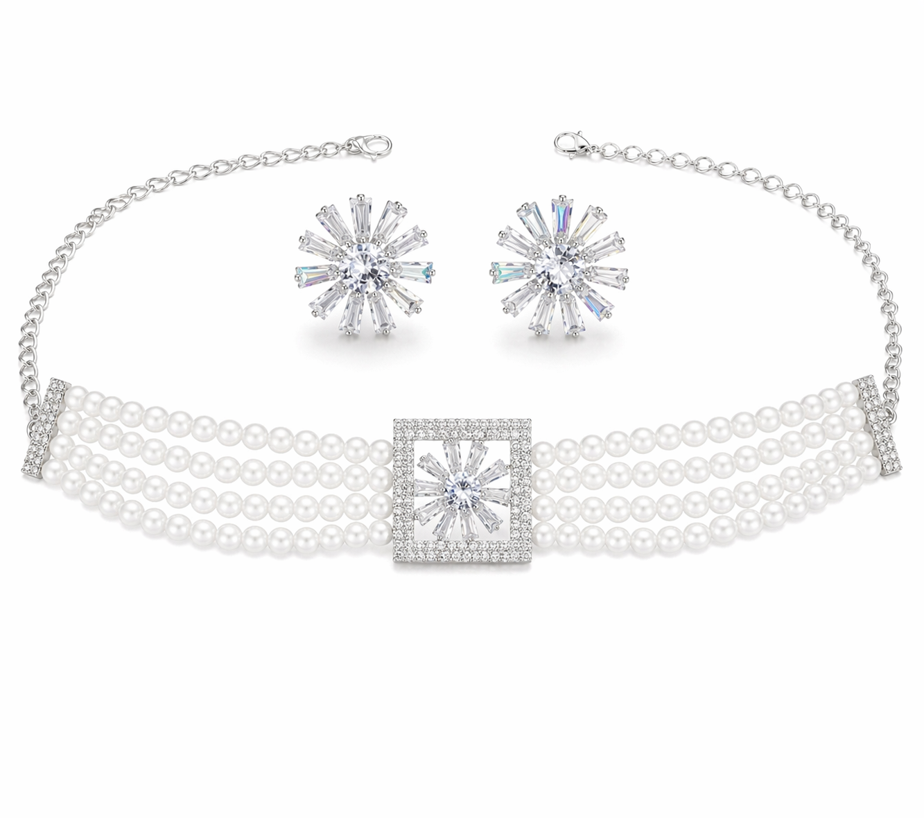 Pearl Choker Necklace Set with AD Stone Earrings