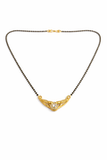 Gold-Plated Traditional Mangalsutra with American Diamond Round Pendant and Black Beaded Chain for Women