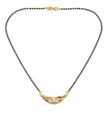 Gold-Plated Traditional Mangalsutra with American Diamond Floral Center and Black Beaded Chain for Women