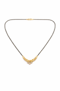 Gold-Plated Traditional Mangalsutra with American Diamond Floral Pendant and Black Beaded Chain for Women