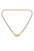 Gold-Plated Traditional Mangalsutra with American Diamond Curved Pendant and Black Beaded Chain for Women