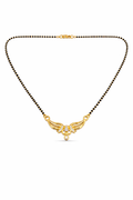 Gold-Plated Traditional Mangalsutra with American Diamond Floral Pendant and Black Beaded Chain for Women