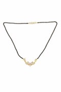 Gold-Plated Traditional Mangalsutra with American Diamond Heart Floral Pendant and Black Beaded Chain for Women