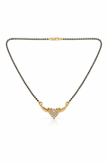 Gold-Plated Traditional Mangalsutra with American Diamond Cluster Pendant and Black Beaded Chain for Women
