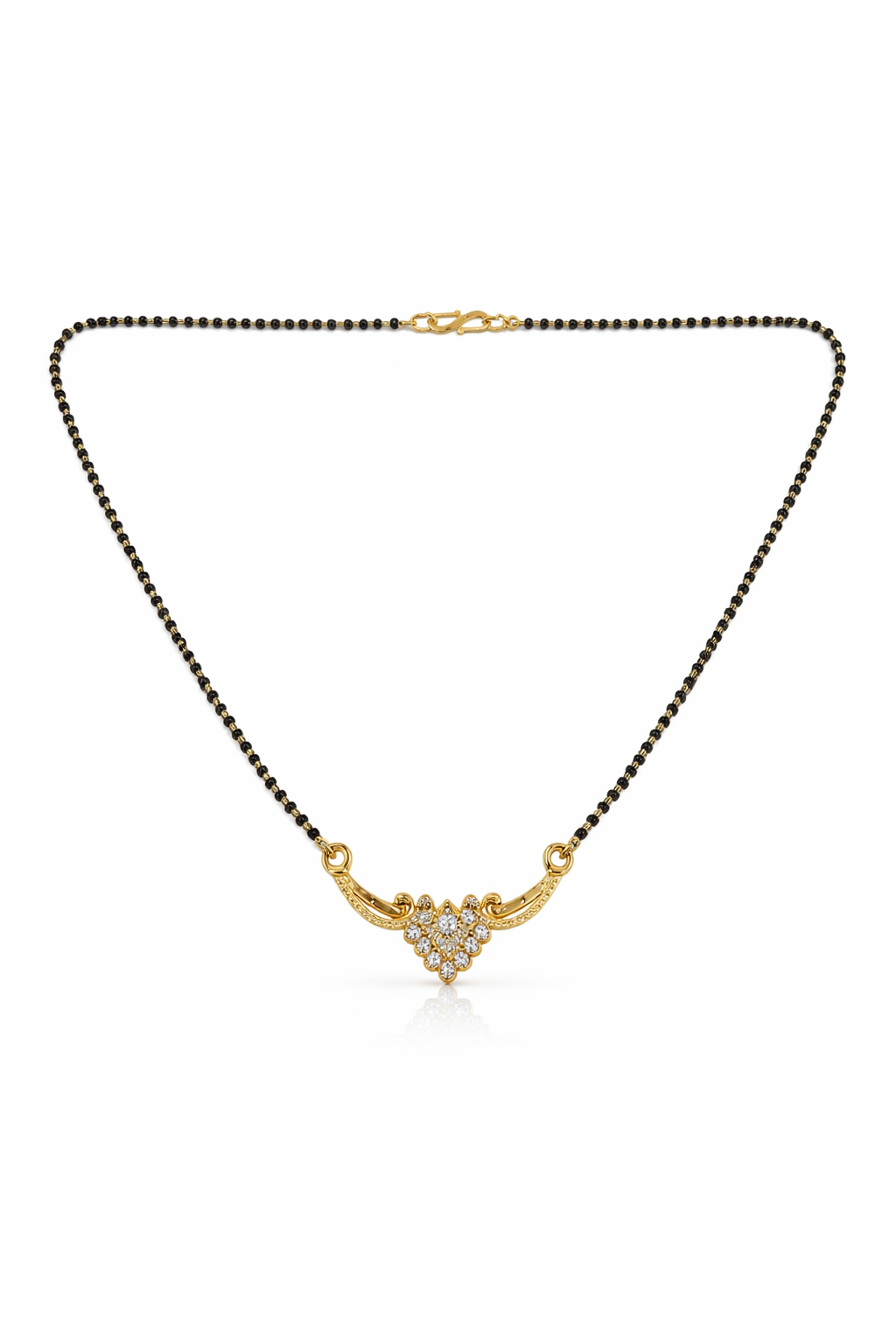 Gold-Plated Traditional Mangalsutra with American Diamond Cluster Pendant and Black Beaded Chain for Women
