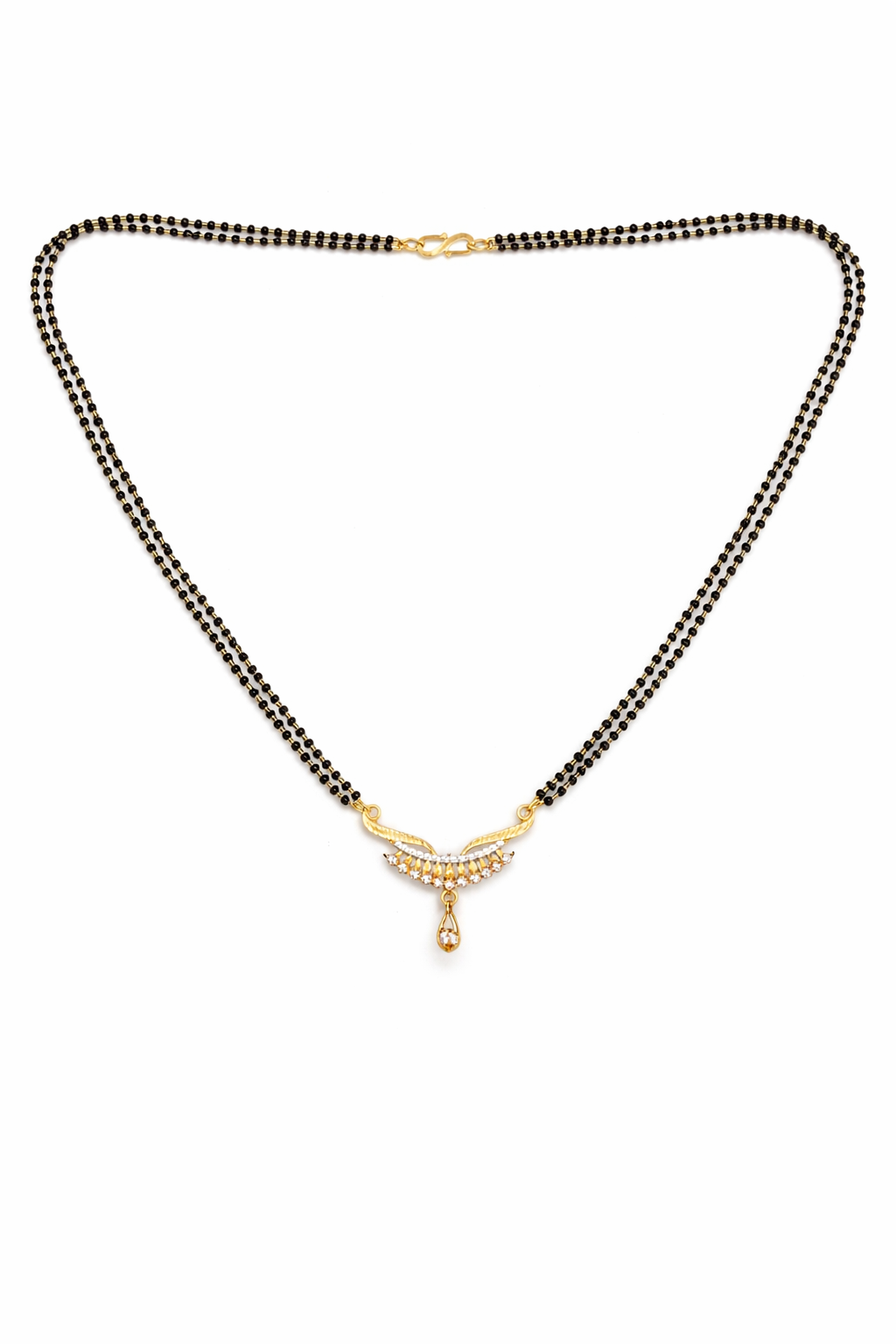 Gold-Plated Double Line Mangalsutra with American Diamond Pendant for Women