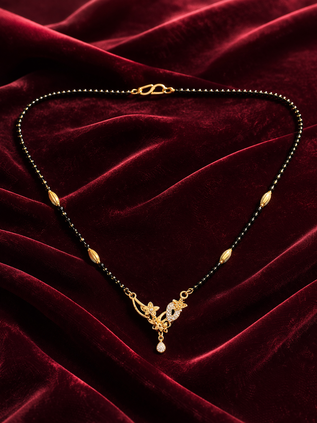 Gold-Plated Floral Leaf Mangalsutra with American Diamond Pendant for Women
