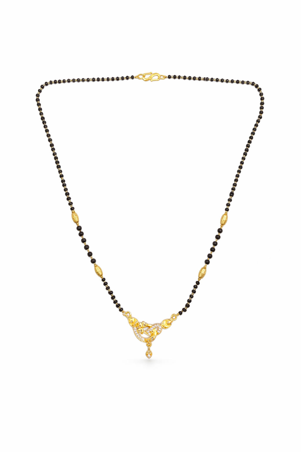 Gold-Plated Designer Mangalsutra with American Diamond Swirl Pendant for Women