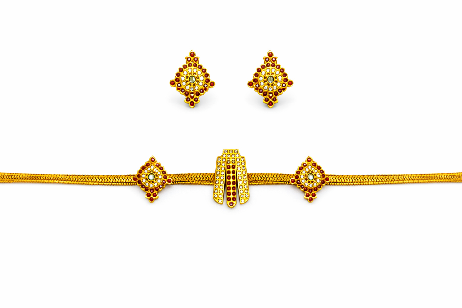 Traditional Gold Short Necklace Set with Stud Earrings