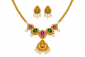 Lakshmi Pendant Necklace Set with Ruby Green Stones and Pearls