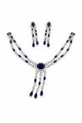 Royal Blue Stone Necklace Set with Long Drop Earrings