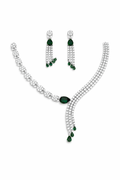 Emerald Tone Statement Necklace Set with Layered Tassel Design