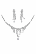 Silver Crystal Leaf Necklace Set with Tassel Drop Earrings