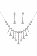 Silver Crystal Butterfly Necklace Set with Long Drop Earrings