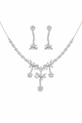 Designer Crystal Necklace Set with Leaf Motif and Dangling Drops